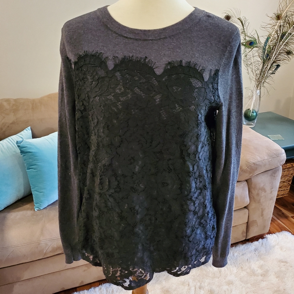 Truly Poppy Lace Overlay Pullover
